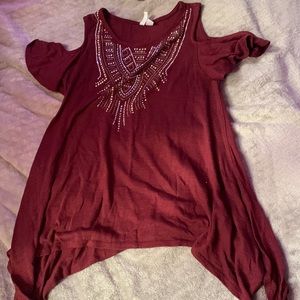 burgundy top